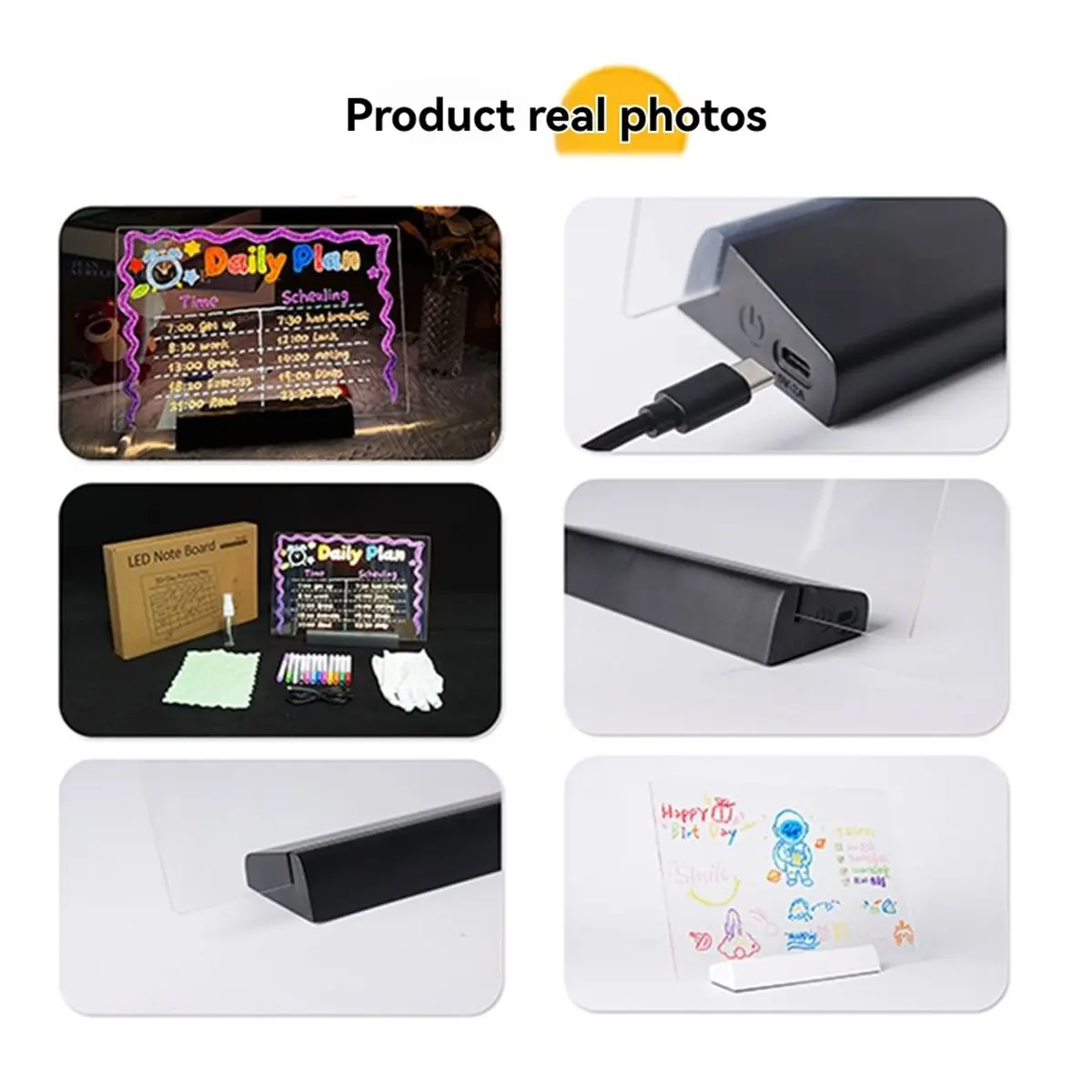 لوحة ملاحظات LED بإضاءة ليلية لوحة رسم أكريليك مع علامة رسالة للمكتب والمدرسة والمنزل B