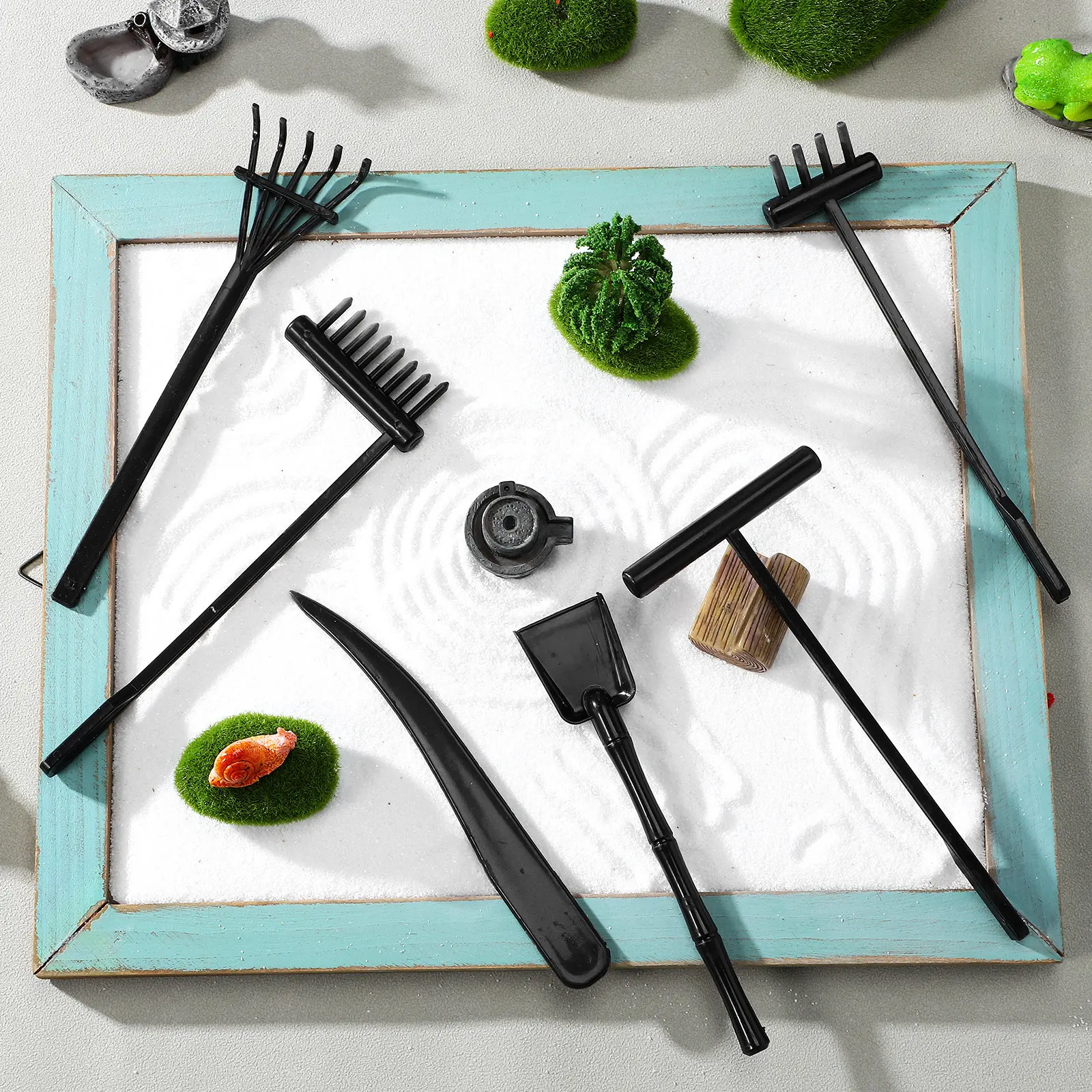 

6Pcs Mini Zen Garden Rake Push Tool Desk Rock Tray Kit For Mediation Table Figurines Miniatures Tine Sand Push Rake Sandboxes