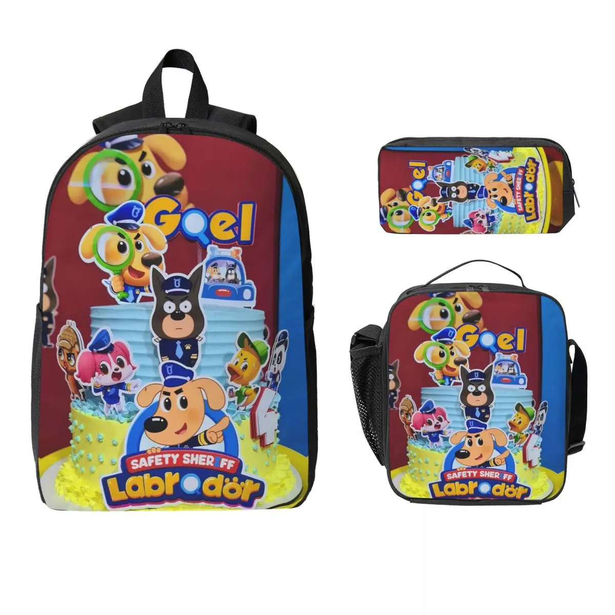 

Bolo Detetive Labrador Salete Sheriff Labrador Backpack Student Boys Girl BookBag School Bag 3ps Insulated Lunch Bag Pencil Case