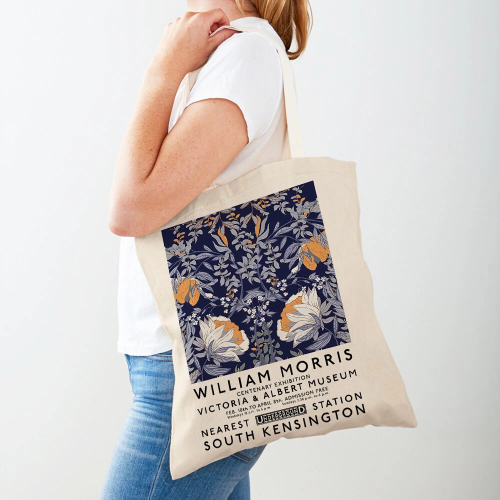 Double Print William Morris Flower Matisse Bauhaus Abstract Lady Tote Handbag Canvas Women Shopping Bags Supermarket Shopper Bag