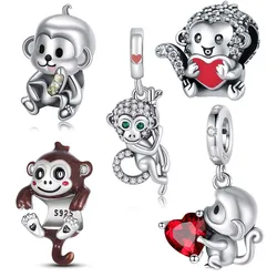 Silver Colour Monkey Beads Fit Pandora Charms Silver Colour Original Bracelet for Jewelry Making