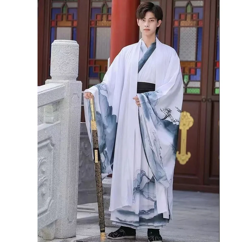 Disfraz tradicional chino Hanfu para hombre, de estilo antiguo dragón negro bordado de, actuación de escenario de la dinastía Winjin, elemento Han, Cosplay