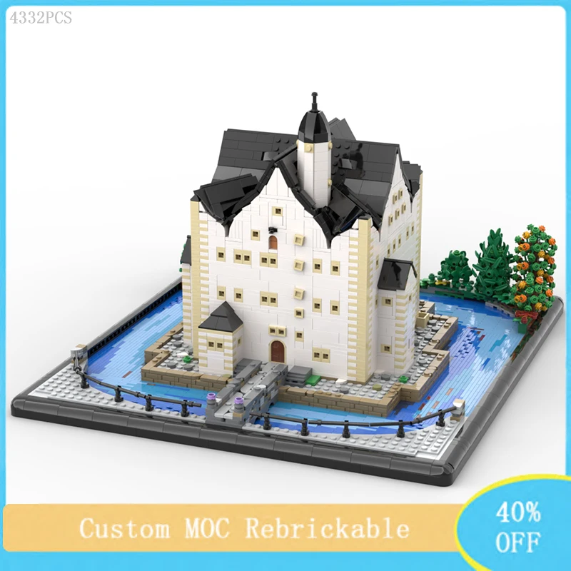 Jouets à assembler pour enfants, château d'eau MOC, modèle de bloc de construction, vue de ville créative, cadeau de noël