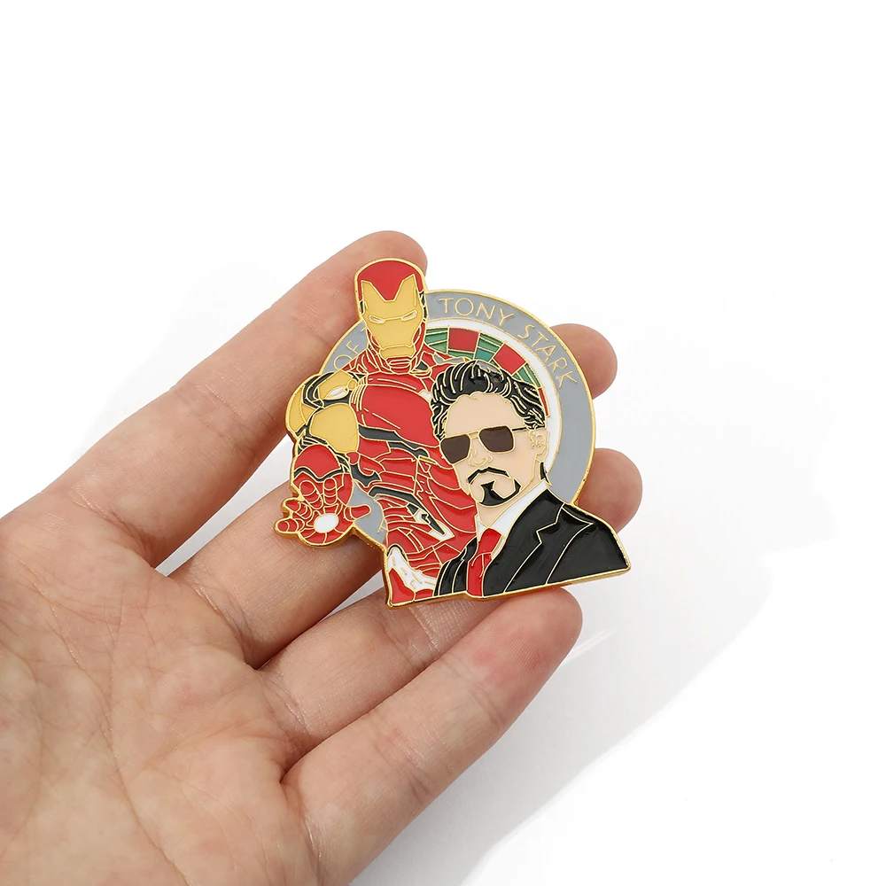 Marvel Superhero Iron Man Tony Stark Luminous Badge Enamel Brooch for Clothing Backpack Pin Jewelry Accessories Gifts