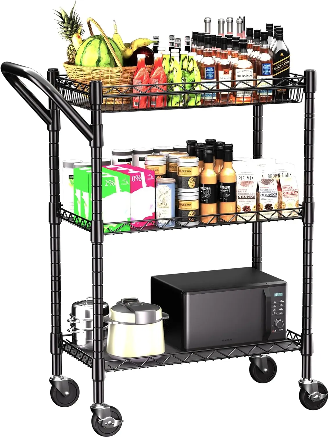 

Heavy Duty Rolling Utility Cart with 3 Shelves, Wheels & Handle, Black - 18"D x 23.8"W x 36.6"H