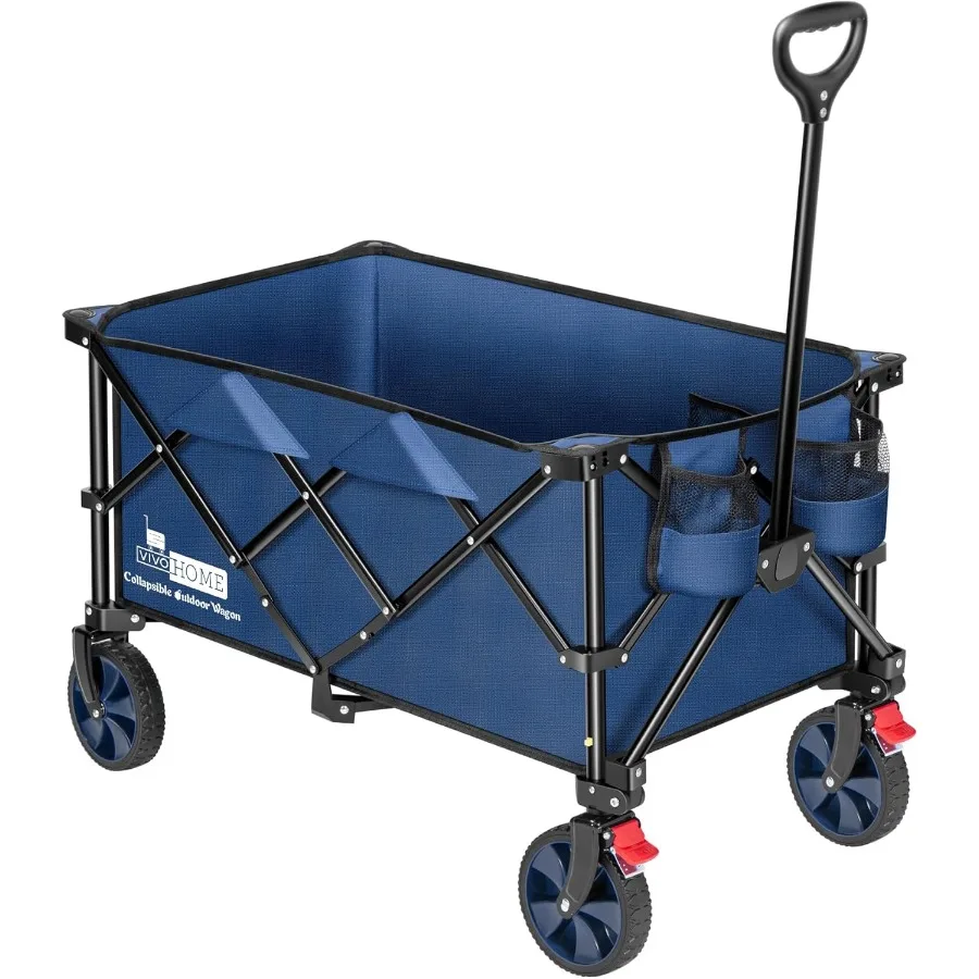 200L Collapsible Wagon 300lbs Heavy Duty Folding Utility Garden Cart Foldable Beach Wagons Large Capacity for Camping Picnic Bl