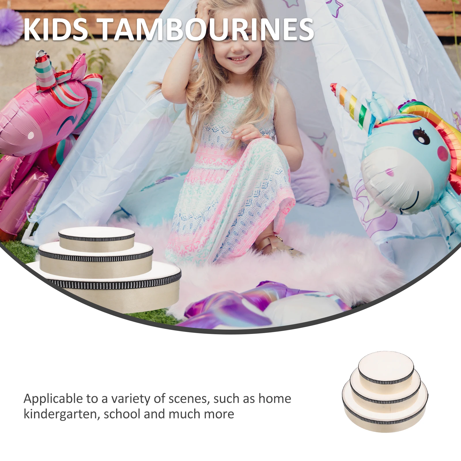 

3pcs Handbell Drum Kids Tambourines Percussion Toys Music Educational Plaything Safe Wood Baby Toddler Child School