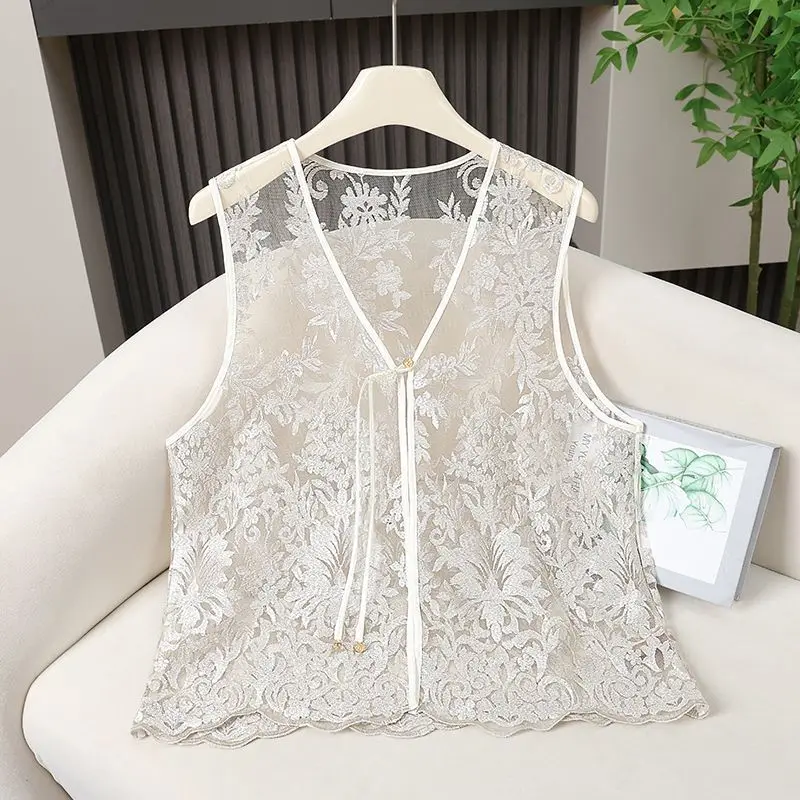2025 New Chinese-style Summer Improved Yarn Tang Suit Vest Elegant Embroidery Flower Loose Casual Sleeveless Waistcoat Top Wh4