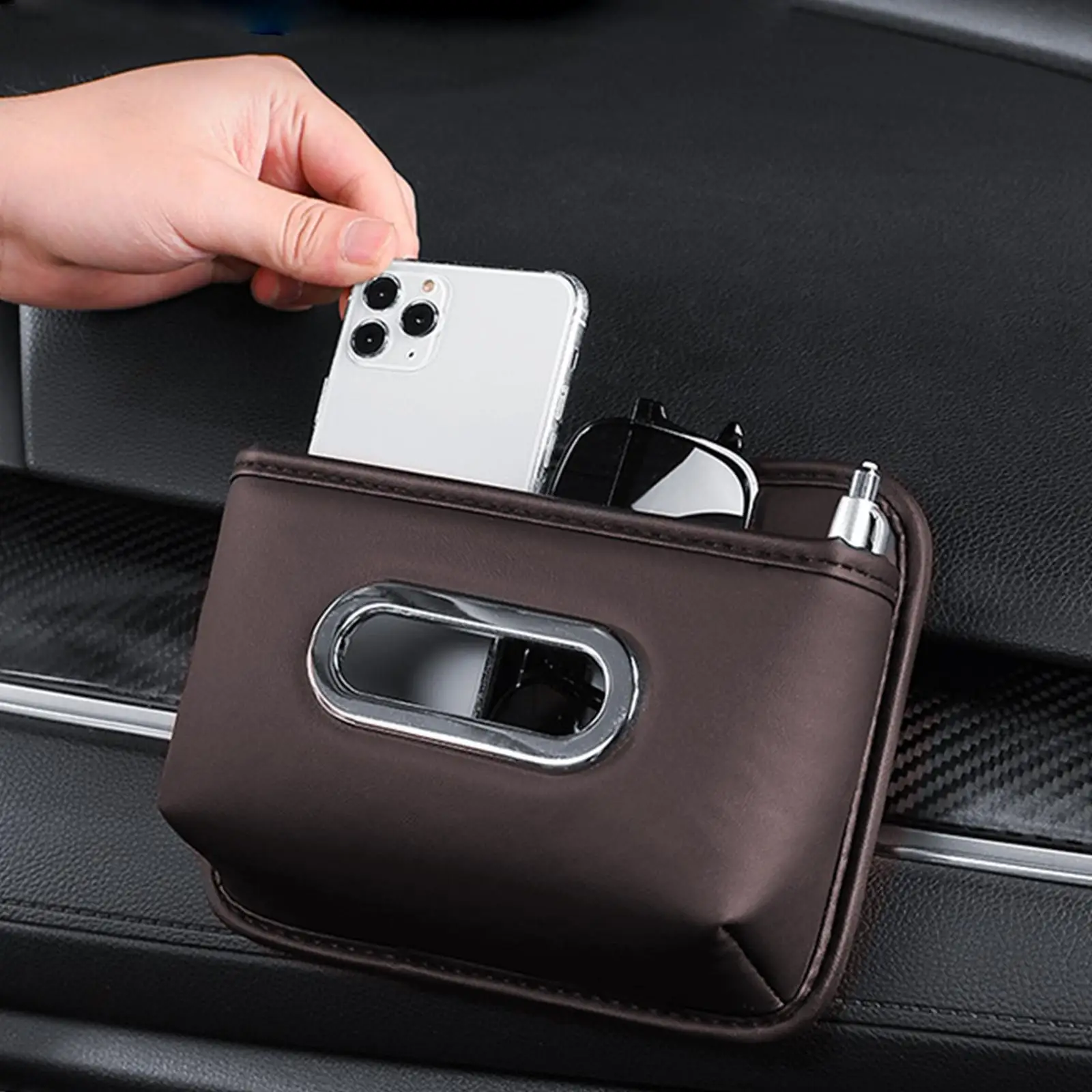 Car Tissue Box Holder Leather Adhesive Napkin Case Car Napkin Holder For Seat Back Armrest Console Sun Visor SUV Truck Home - view 3