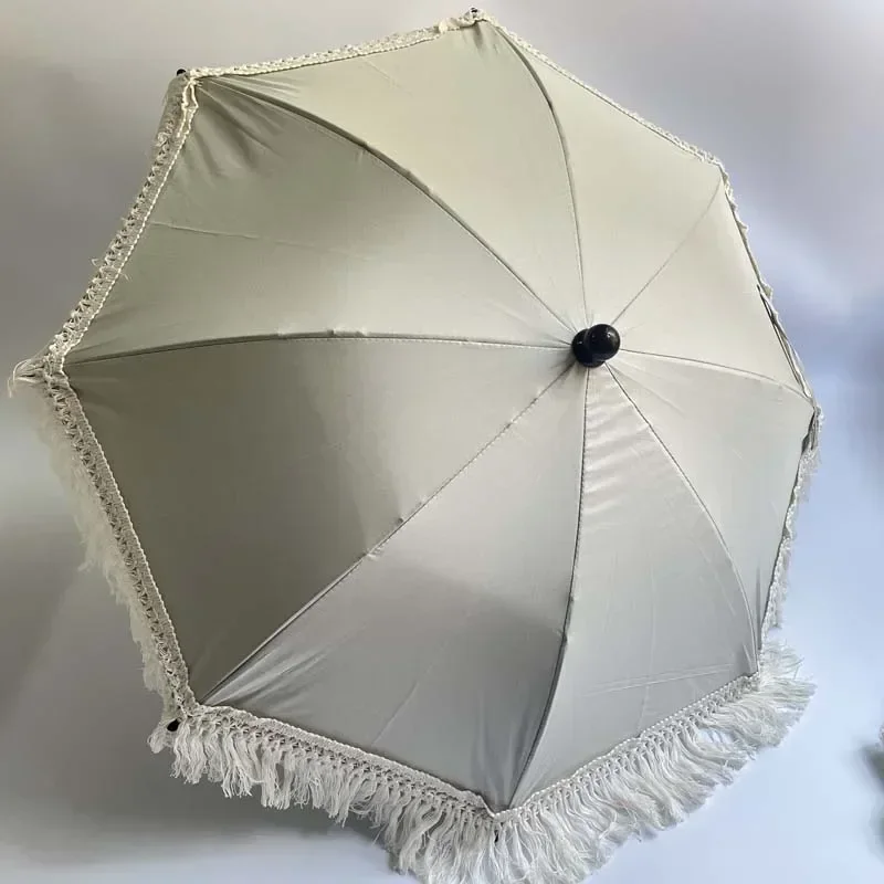 Letni parasol z ochroną UV Boho Tassel Beige Outdoor Beach Parasole przeciwsłoneczne Rekwizyty fotograficzne dla dzieci Akcesoria do wózków