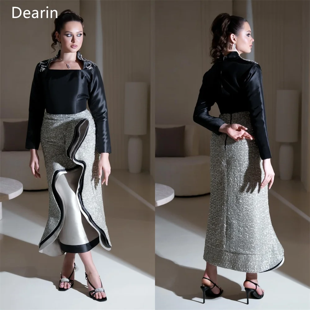 

Customized Saudi Arabia Dearin Bateau Collar Column Ankle Length Skirts Contoured Bead Bespoke Occasion Dresses Formal Gown Even