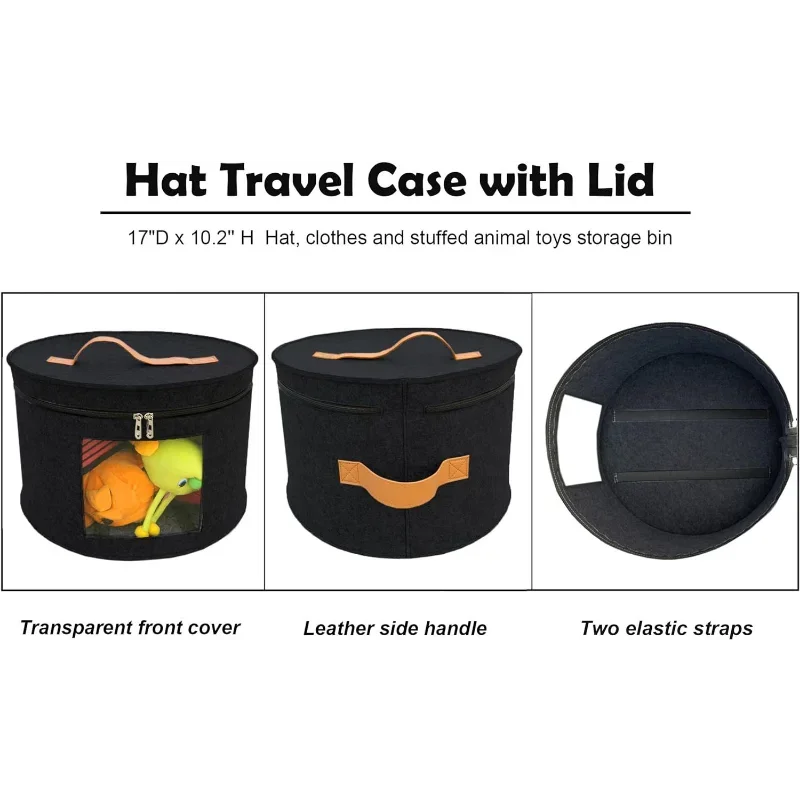 Hat Storage Box Portable Felt Storage Bucket Foldable Large Capacity Round Travel Hat Container with Dust Cover