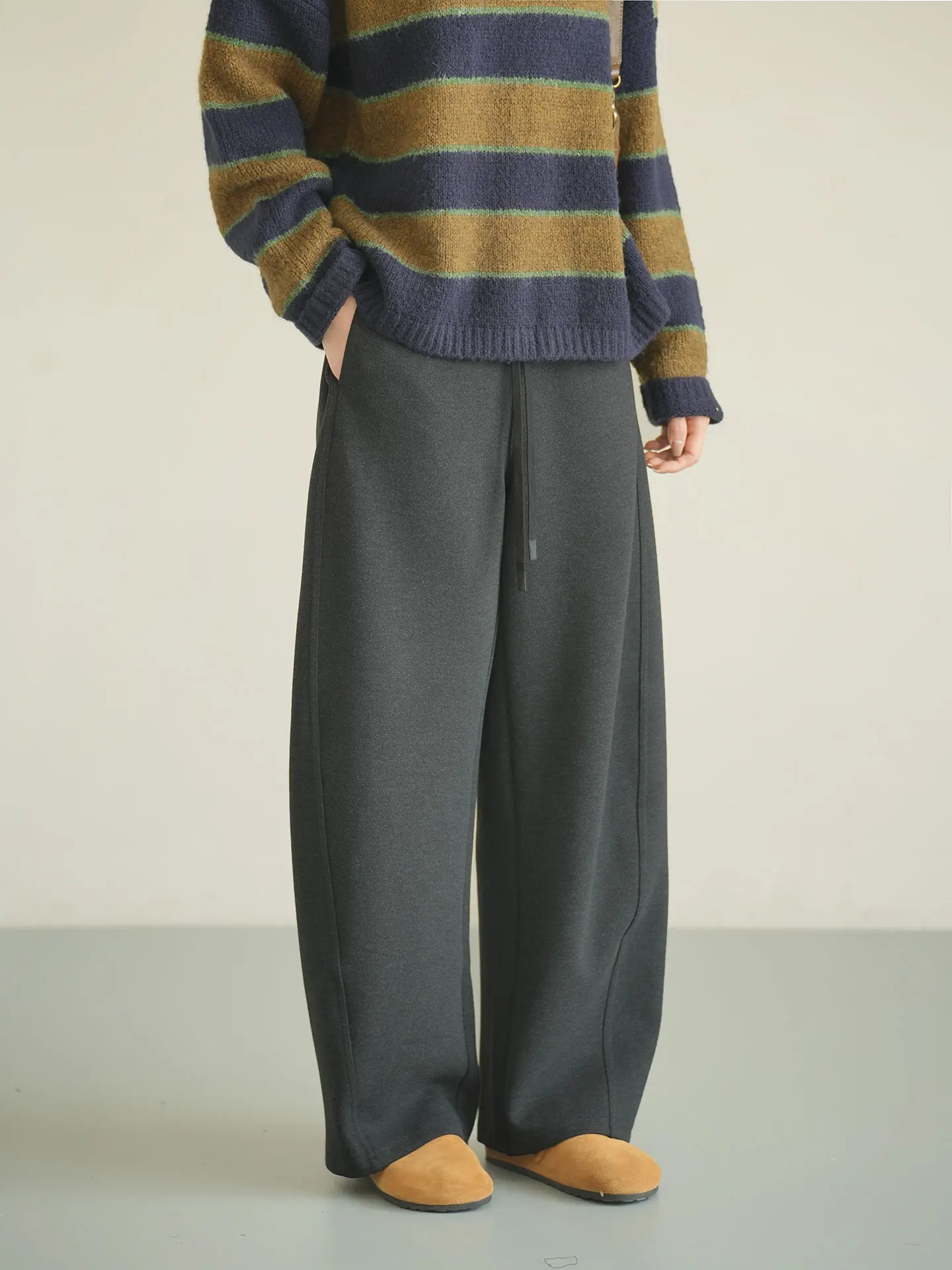 

Женские повседневные брюки с широкими штанинами, на резинке, из смесовой шерсти, прямого кроя, больших размеров, осенние, модные