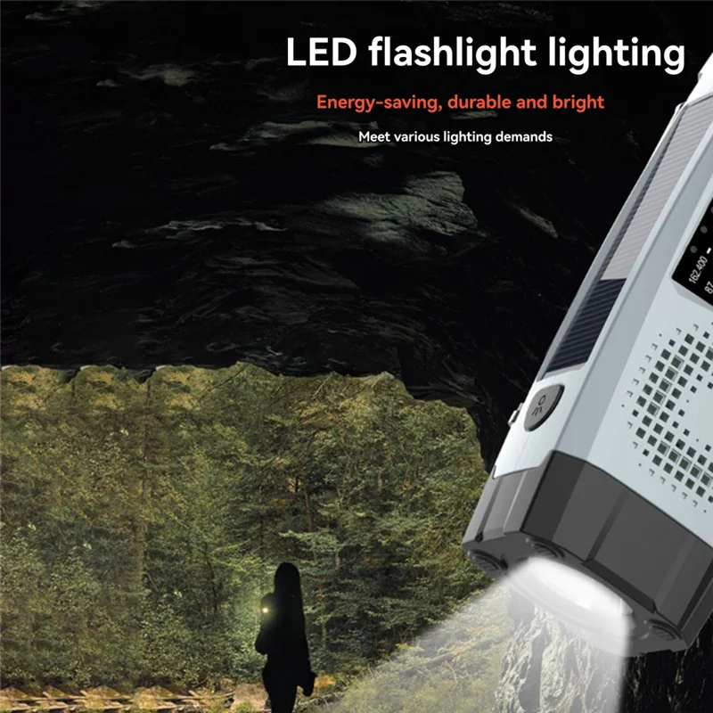 

A73E-Multi-Function Solar Emergency Radio With AM/FM/WB Bands Large Flashlight Hand-Crank Generator Portable Phone Charger SOS A