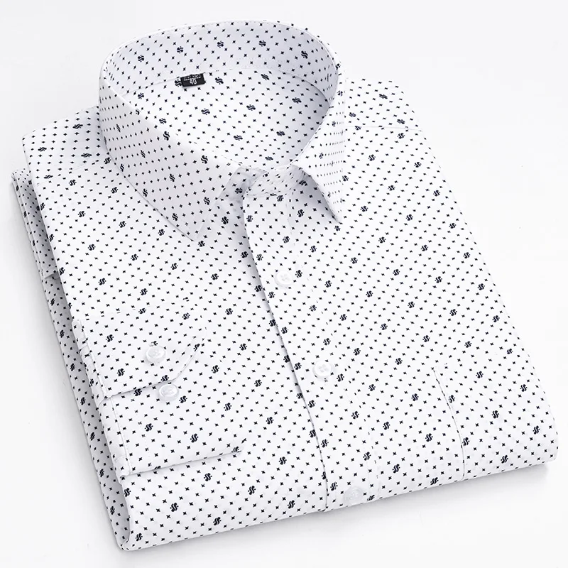 2024 High Quality Cotton Men's Dress Shirt Long Sleeve Soft And Comfortable Fit Men Clothing Casual Business  Stripes  White Top