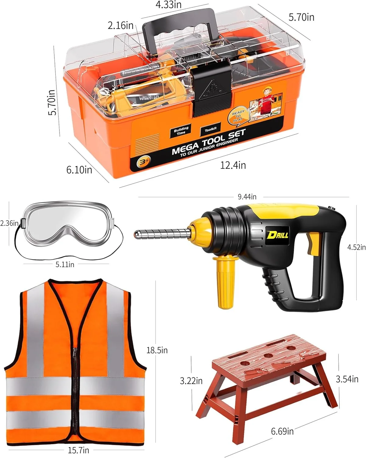 Pretend Tools Kit Kids 45PCS Set Play Repair Tool Set Plastic Construction Toys with Screwdrivers for Toddler Boys Girls Child