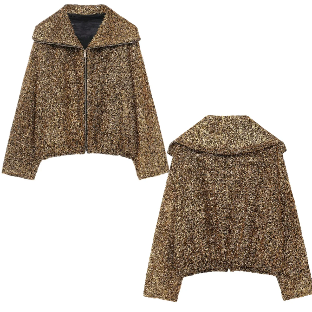 

Maxdutti Women's Jacket Woman Clothes Tops French Elegant Christmas Party Golden Jacket Zippers Coat Women