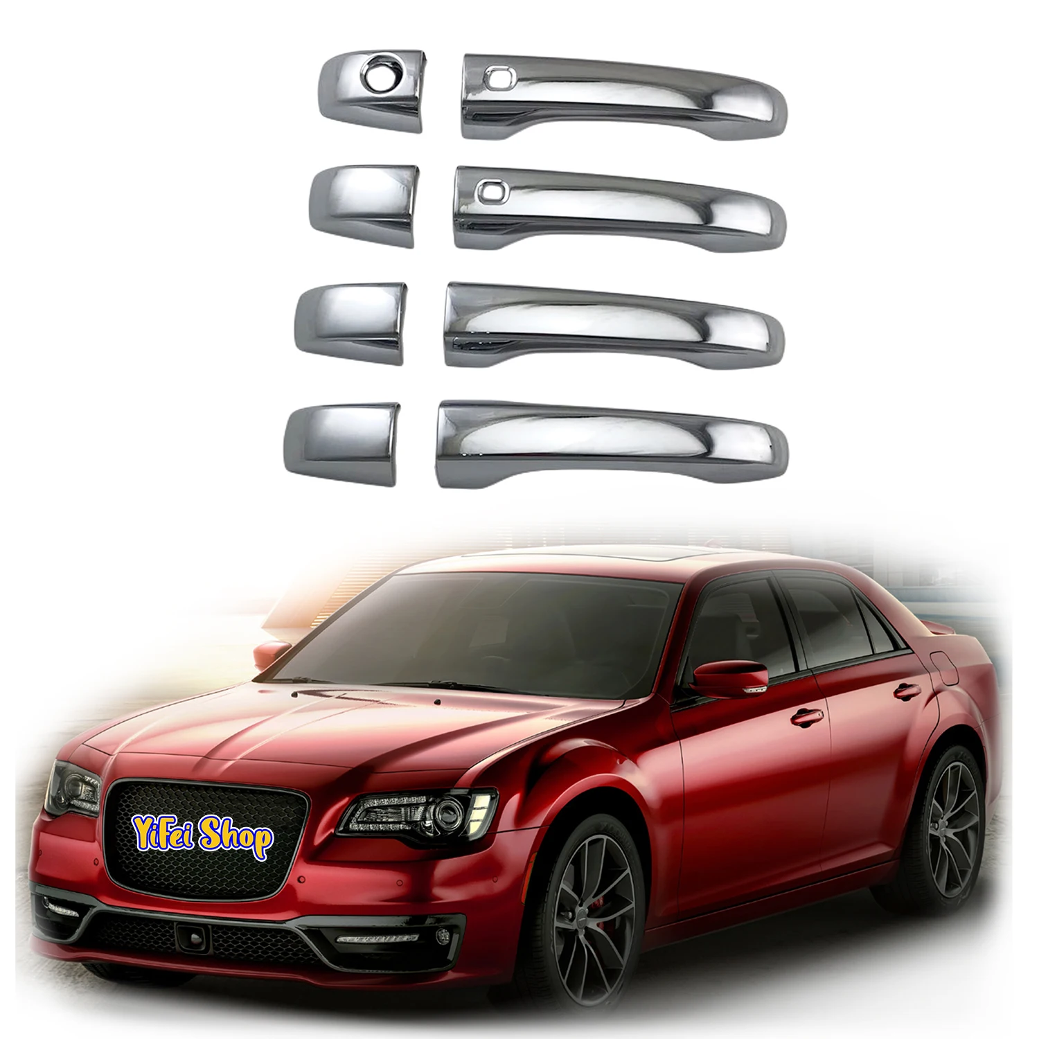 New Car ABS Chrome Piano Black Carbon Accessories For Chrysler 300 300C 2021 2022 2023 Door Handle Bowl Cover Trim Paste Style