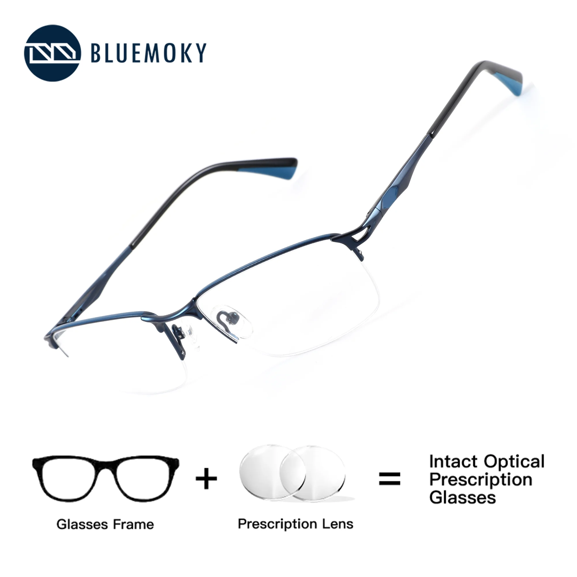 

BLUEMOKY Modish Metal Half-Rim Prescription Glasses for Men Square Photochromic Optical Eyeglasses Progressive Eyewear