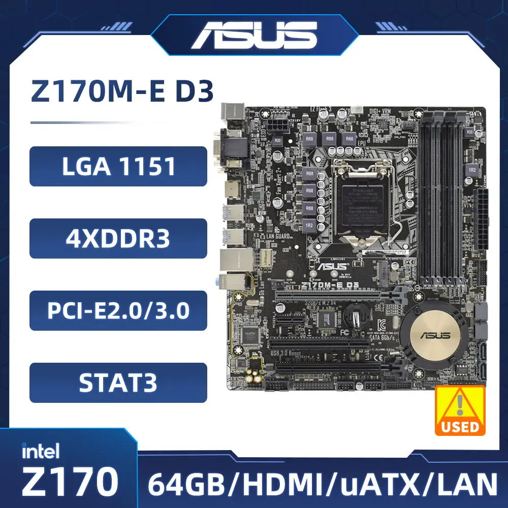 

ASUS Z170M-E D3 Motherboard Intel Z170 LGA 1151 support Core i3-6100 i5-6500 i5-7600 i7-7700 i3-7300 G4400 M.2 Micro ATX