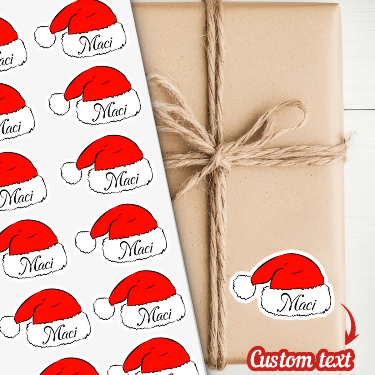 2 Sheets 32pcs Personalized Christmas Name Stickers,Custom Santa Hat Labels,Holiday Gift Tags for Cards,Packaging Decoration