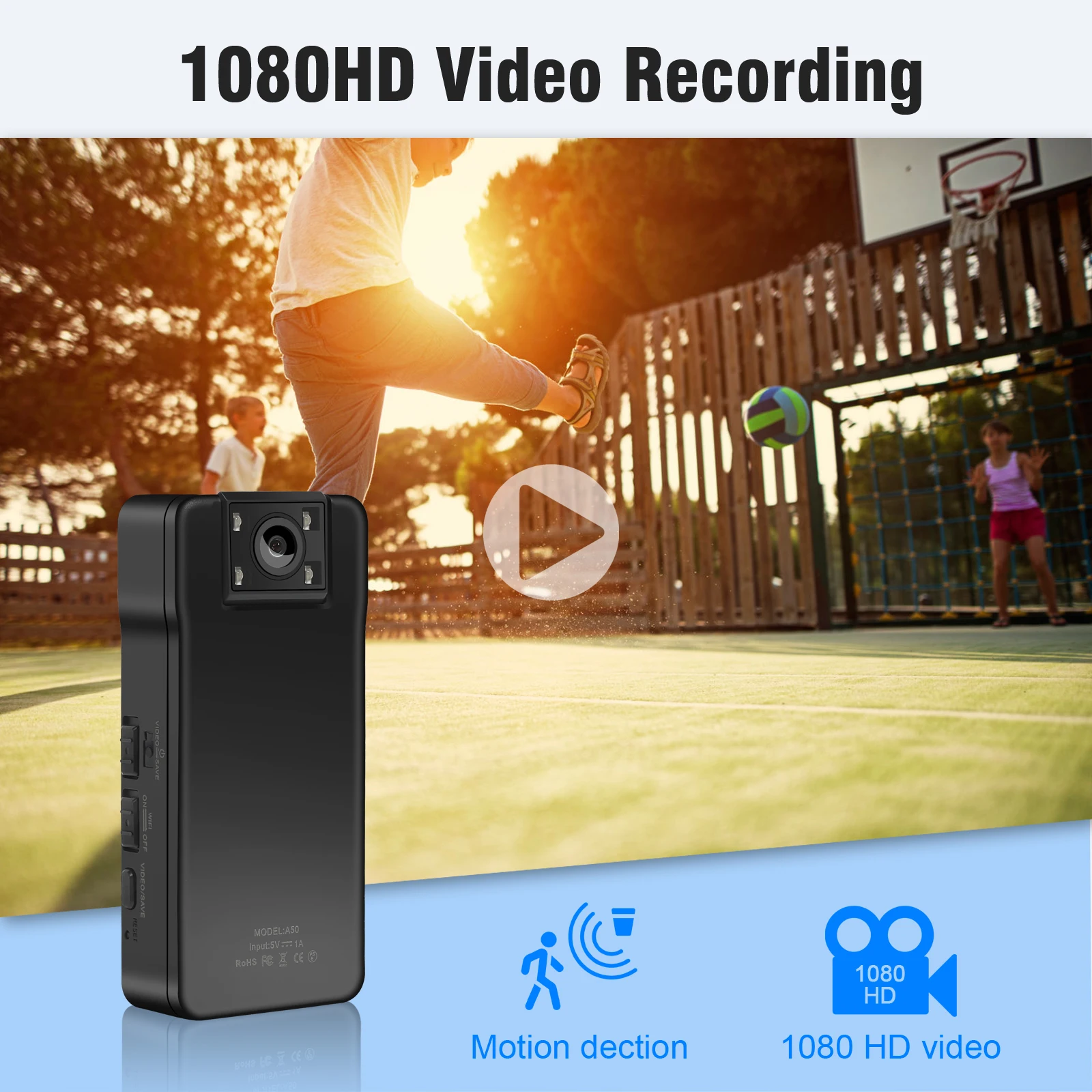 Vandlion A50 Body Worn Camera WiFi HD DVR Video Recorder Sports Cam 150 Degree Motion Detection Mini Camcorders