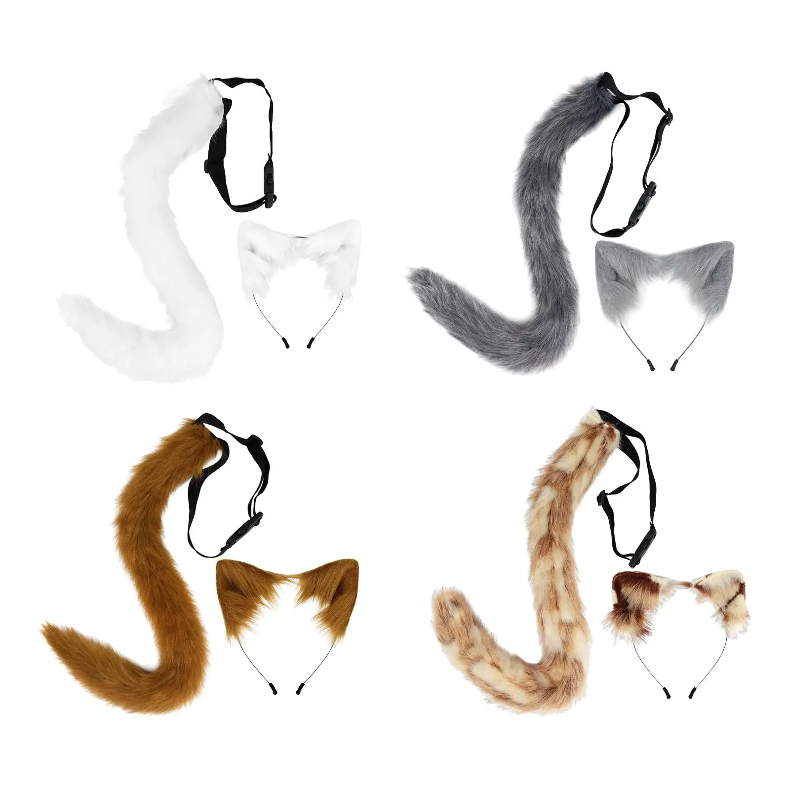 

Faux Fur Ears and Tail Set Halloween Cosplay Costume Animals Ears and Tail for Dress up Mardi Gras Festival Role Play Carnival