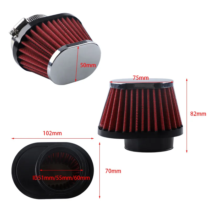 Universal Car Motorcycle 51 55 60MM Mushroom Head Air Filter Intake Cold Air Cleaner Red Blue Black High Flow Modified Engine