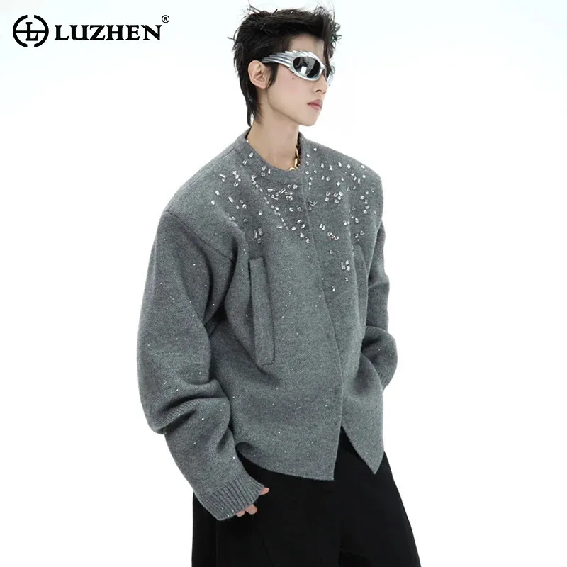 

LUZHEN свободный элегантный кардиган сверкающая трикотажная одежда свитер с бриллиантами универсальный рождественский атмосферный дизайн топ мужской JY4714