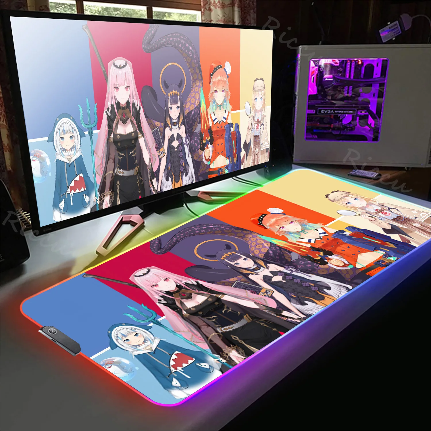 

Hololive Gaming Pc Led Mousepad Anime Hoshimachi Suisei RGB Mousepad Office Organizer Accessories Rubber Mouse Carpet