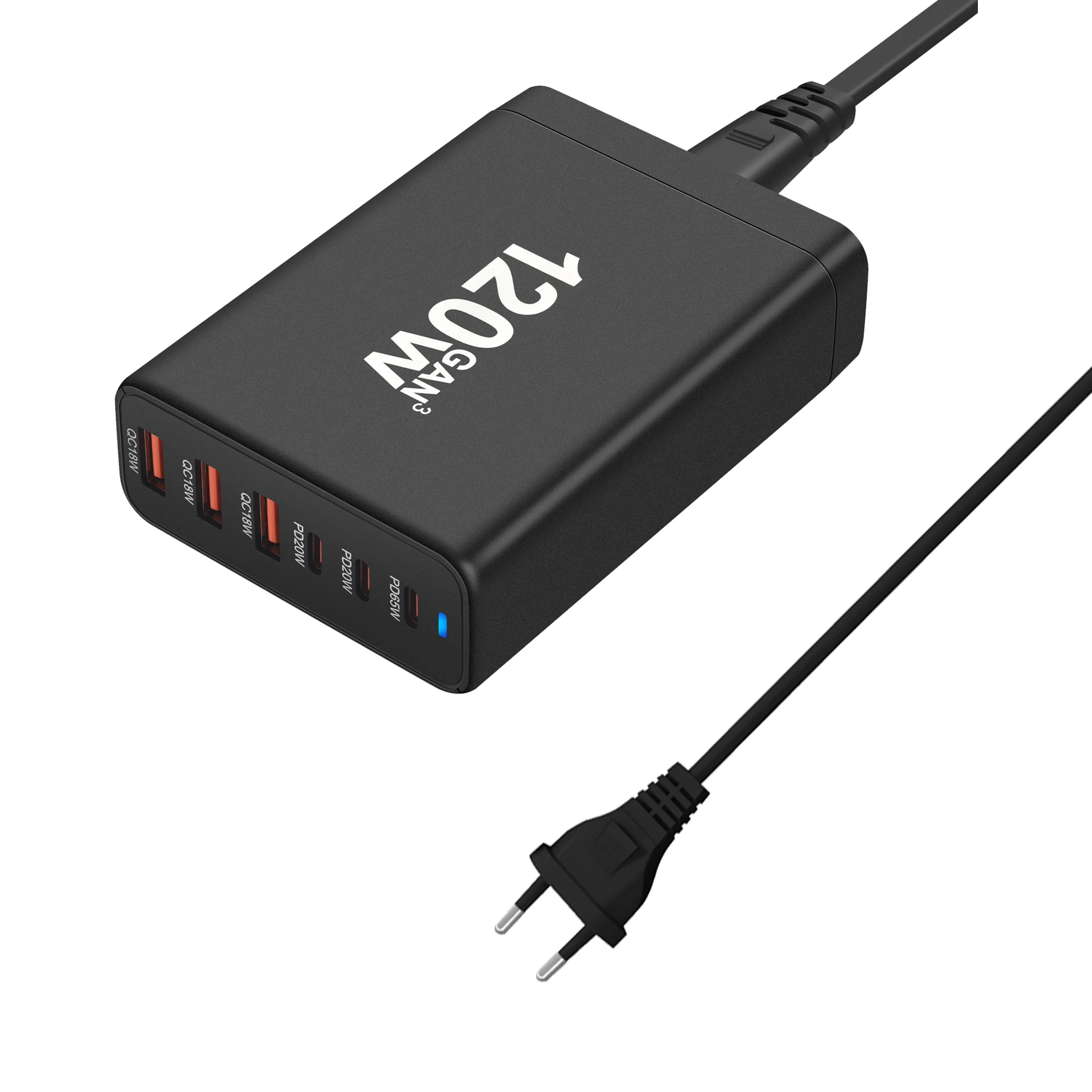 

Cargador GaN de 120W para teléfono móvil, dispositivo de carga rápida con 6 puertos USB tipo C, PD, 3,0