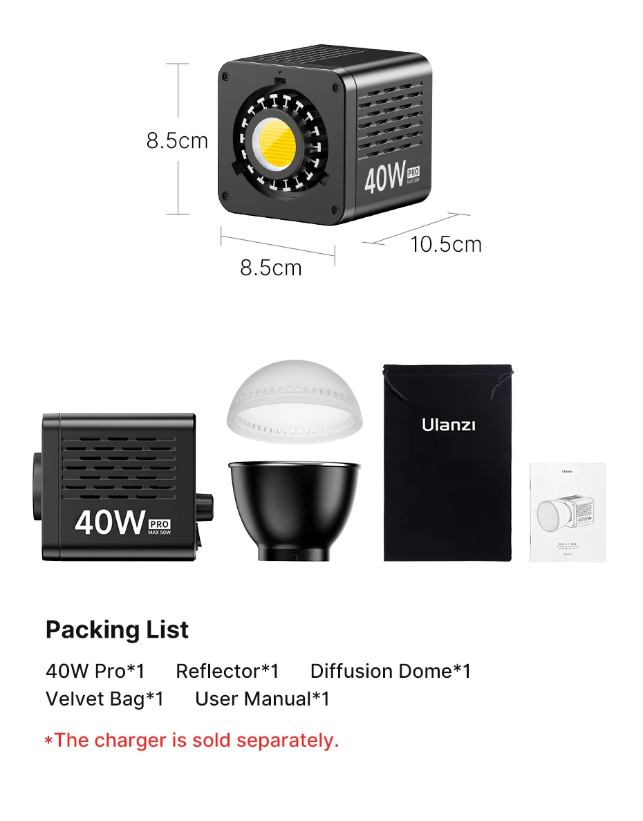 Ulanzi L023 40W Pro Videoleuchte Mini Bowens Mount COB Licht Bi-Color 2500-6500K 3400mAh Videoleuchte für Fotografie – Detail 17