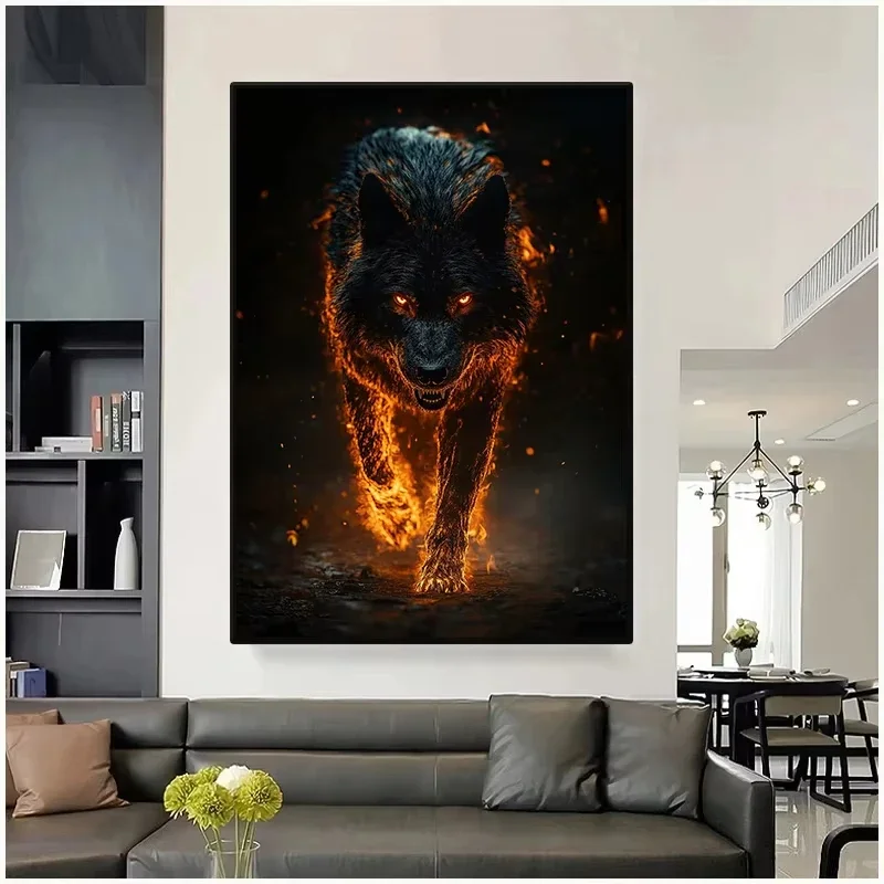 Majestic Animals in Flames Poster Fiery Tiger Wolf Lion Leopard Bear Rhino Deer Canvas Painting Wall Art Living Room Home Decor