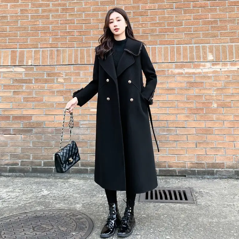 

2023 Autumn And Winter New Korean Version Fashion Loose Temperament Versatile Thickened Mid Length Wool Coat Women's Trend