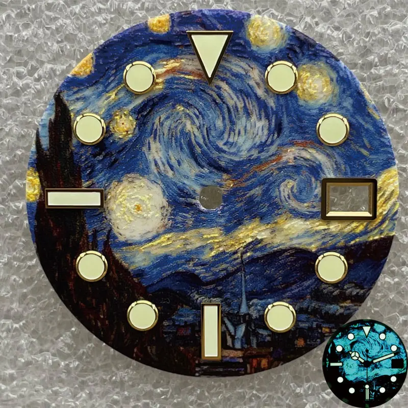 Watch Modify Parts 28.5mm Full BGW-9 Blue Luminous Dial Silver Marks Suitable For NH35/36 Automatic Movement
