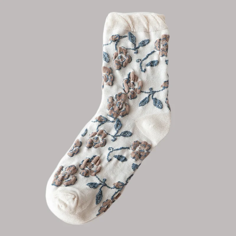 3/6 Pairs Plaid Floral Ladies Mid-tube Socks Sweat-absorbent Cotton Autumn and Winter 2024 New Socks Bubble Mouth Women's Socks