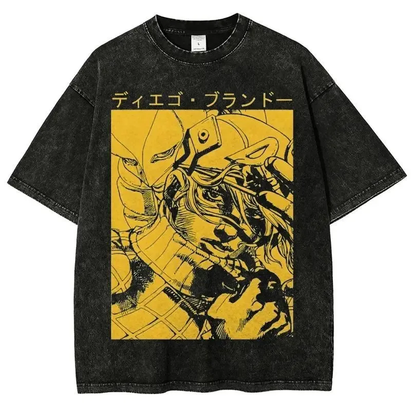 

Manga JoJo's Bizarre Adventure T-shirt Gyro Zeppeli Vintage Washed Oversized T Shirt Men's Clothing Short Sleeve Cotton Tee Tops