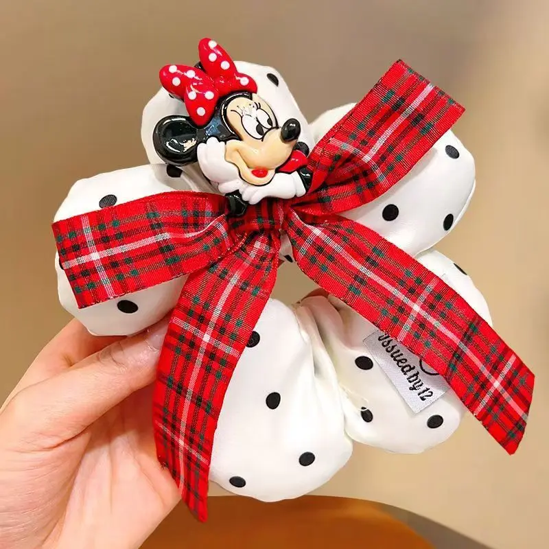 

New Disney Mickey Polka Dot Hair Hoop Cute Large Intestine Hoop Premium Sweet Flower Hair Tie Rope Hair Clip Girl Gift