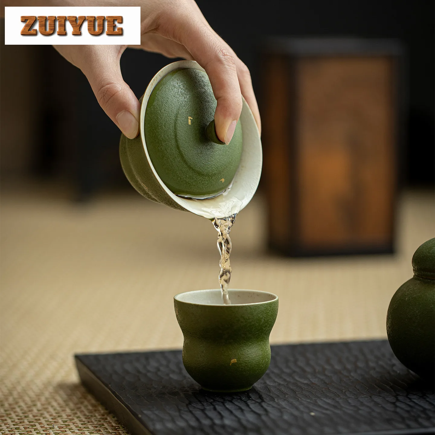 120ml Small Green Tangerine Sprinkle Gold Gaiwan Luxury Tea Tureen Tea Bowl With Lid Kit Tea Maker Cover Bowl Teaware Collection