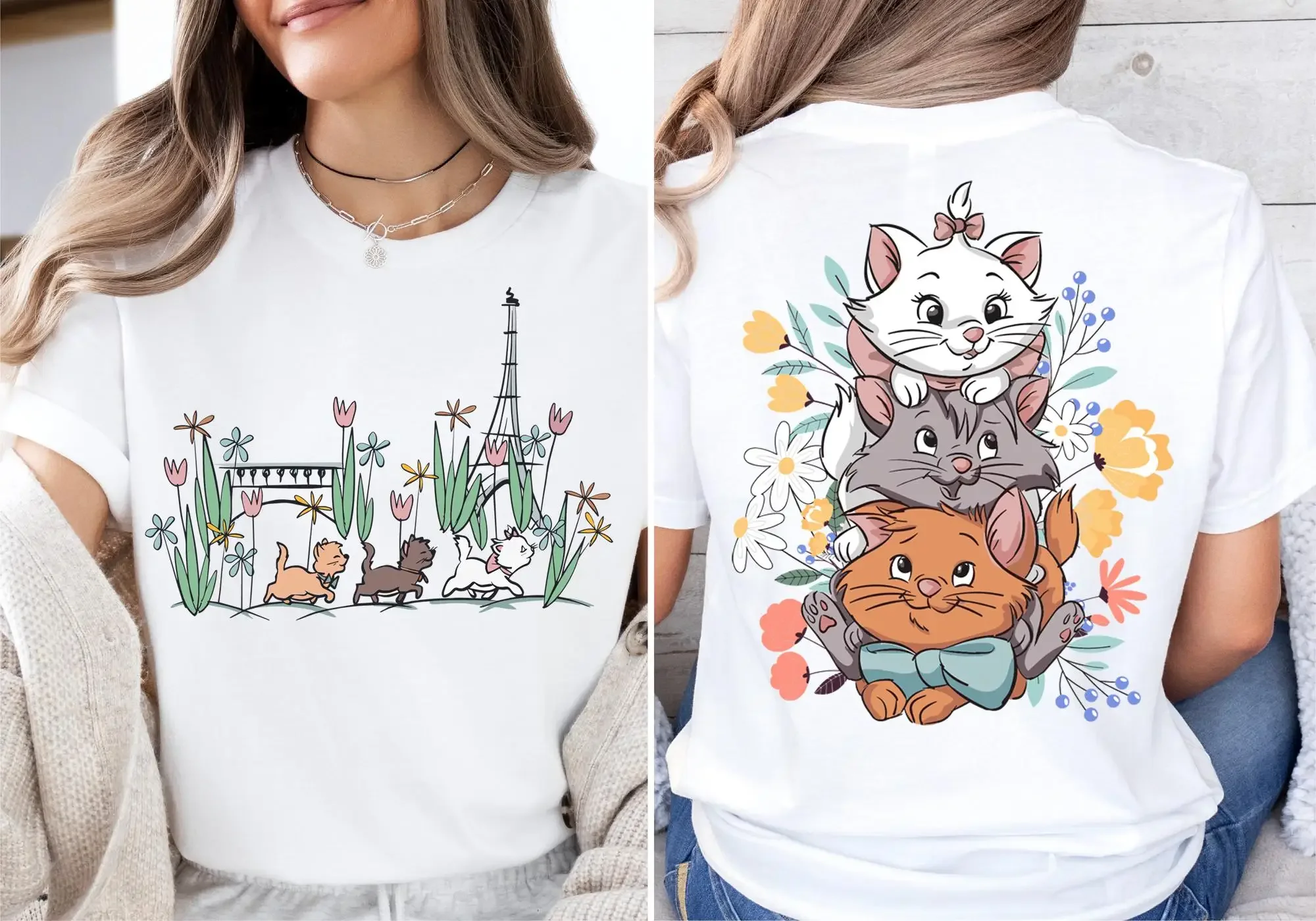 Women Summer Cartoon New T-Shirt The Aristocats Shirt Marie Toulouse Berlioz Cats Tee Y2K Street Fashion Casual Versatile Top
