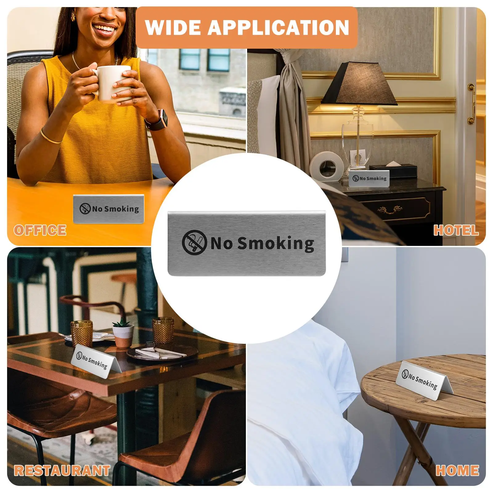 No Smoking Sign Stainless Steel Double Sided Table Top for Office Hotel Restaurant Banquet Wedding Indoor Outdoor Safety