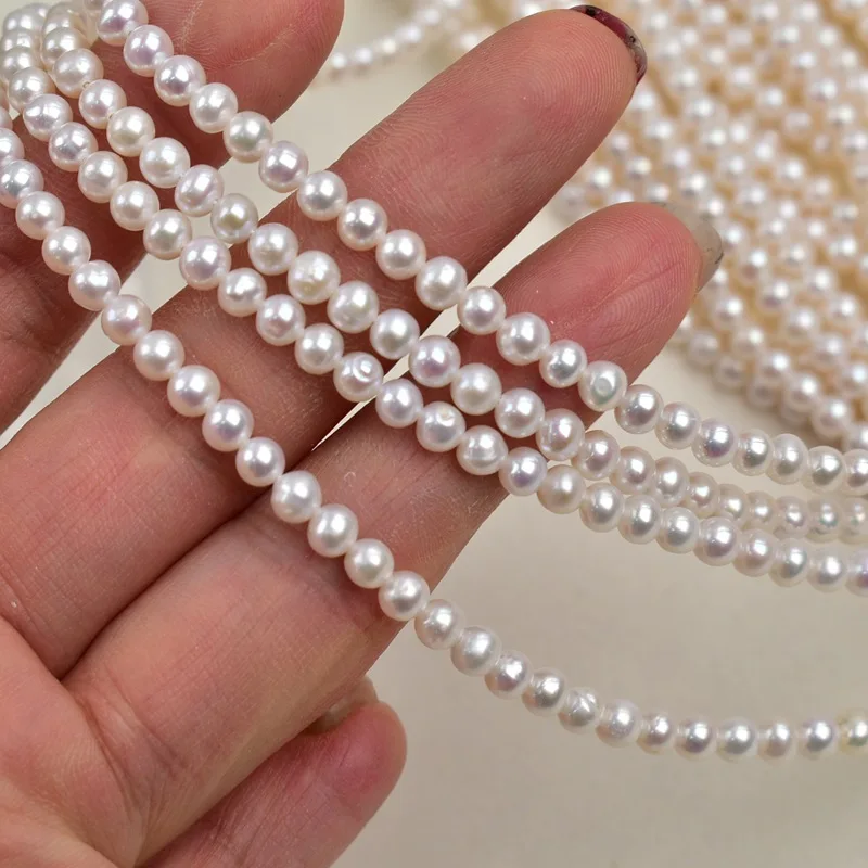 4-5mm Near-Round Seedless Egg-Shaped Near-Round Natural Freshwater Pearl DIY Stringing Necklace Bracelet Jewelry Accessories