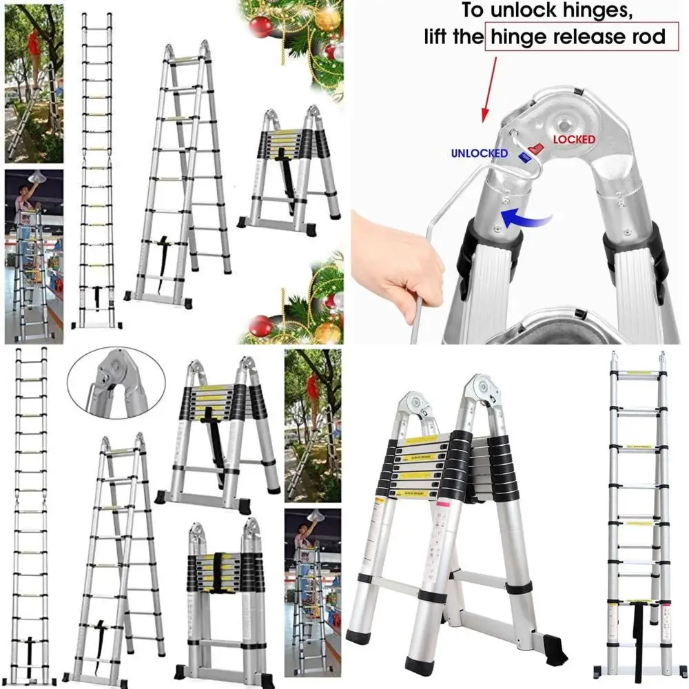 휴대용 알루미늄 A형 접이식 사다리, 16.5피트 연장, 16단계, EN131 인증, 330파운드(약 150kg) 지지