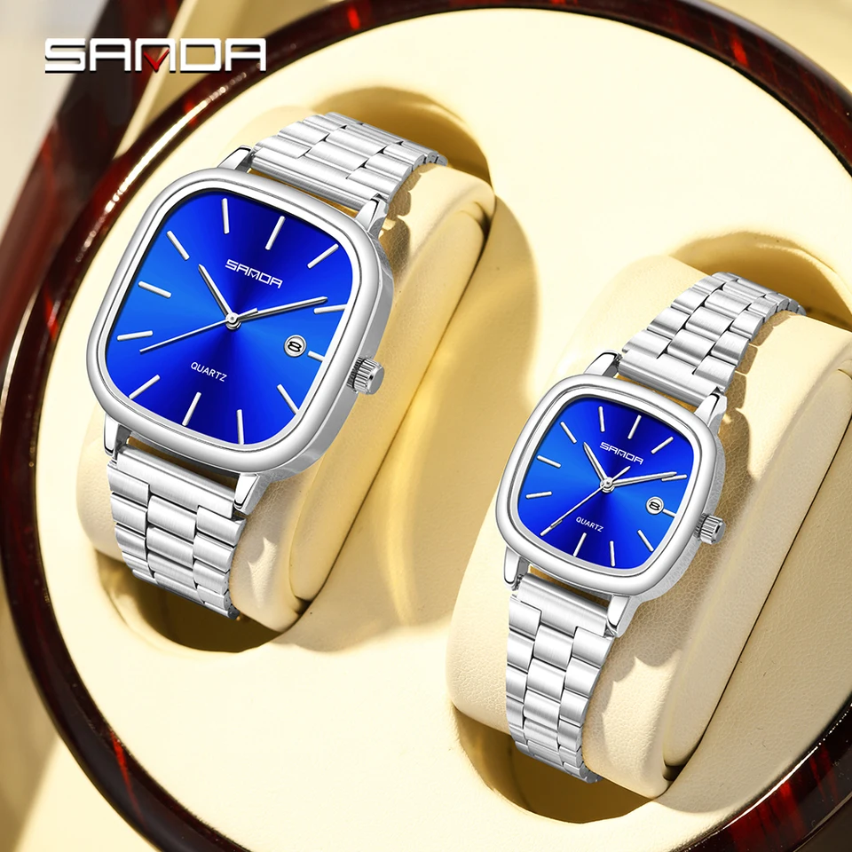 SANDA 2026 Couple Quartz Watch Men's and Women's Square Watch 3ATM