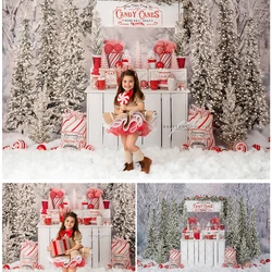 Mrs Claus Candy Station Photo Background Winter Christmas Photography Backdrop Sparkling Xmas Tree Cake Smash Photo Studio Props