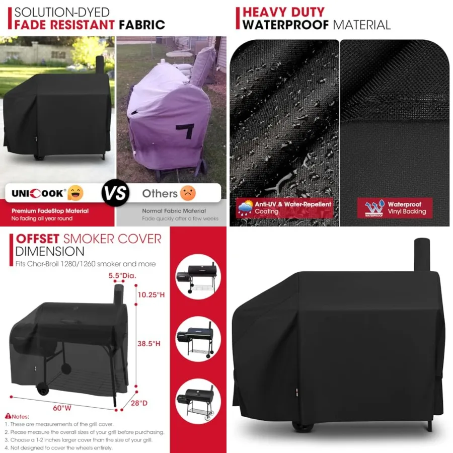 

Offset Smoker Cover 60 Inch, Outdoor Heavy Duty Waterproof Charcoal BBQ Grill Cover, Fade Resistant, Compatible for Brinkmann,