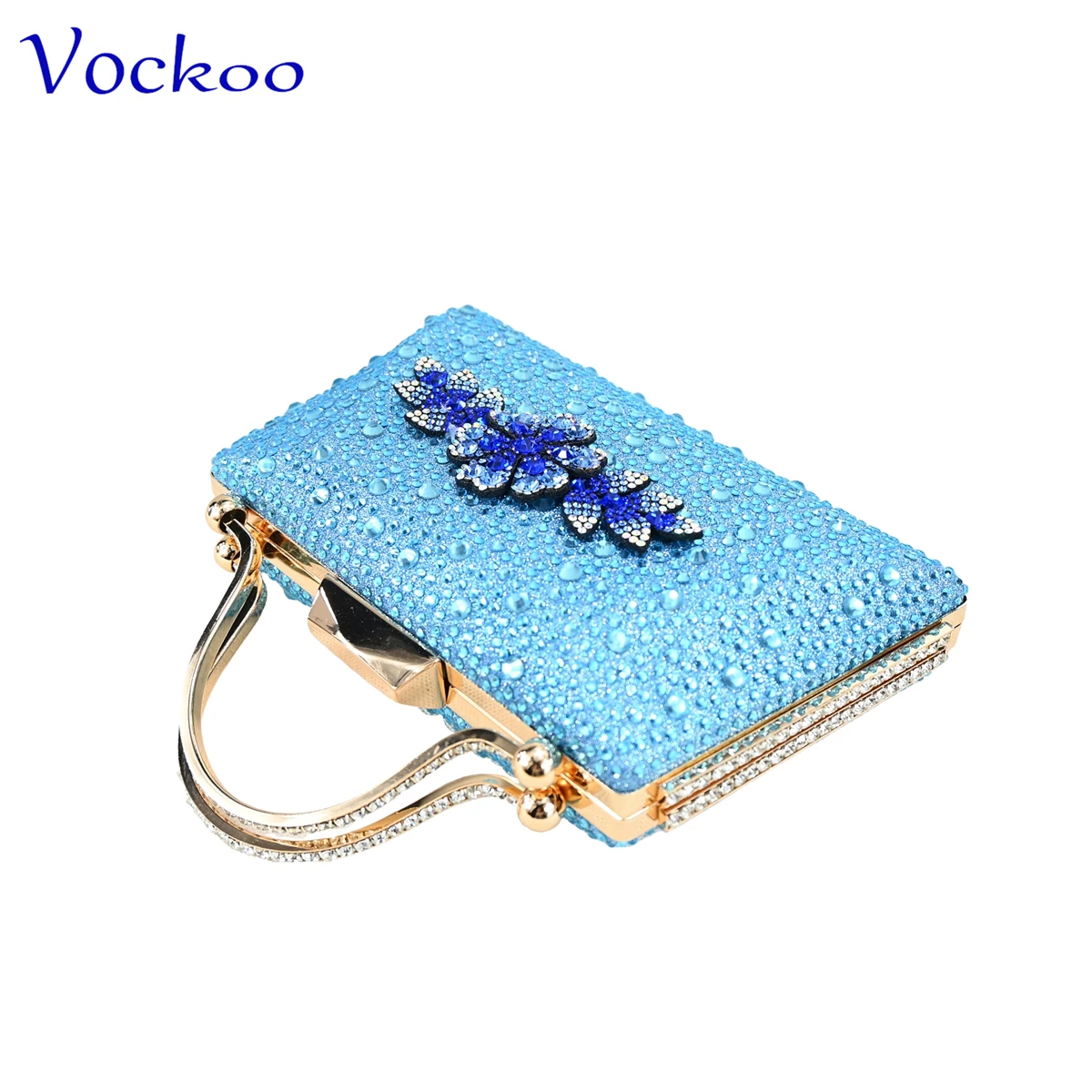 Bolsa de vestido de noite feminina com conjunto de sapatos, designer africano decorar com design de cristal com cristal na cor azul celeste para festa