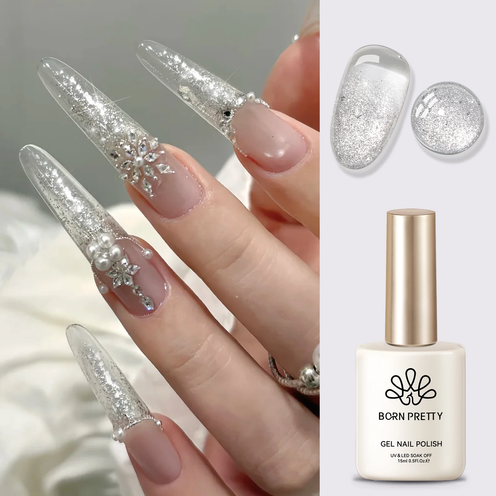 ولد ريتي 15 مللي الفضة عاكس بريق هلام طلاء الأظافر تألق تألق بريق الليزر نقع قبالة الأشعة فوق البنفسجية هلام مسمار الفن الورنيش