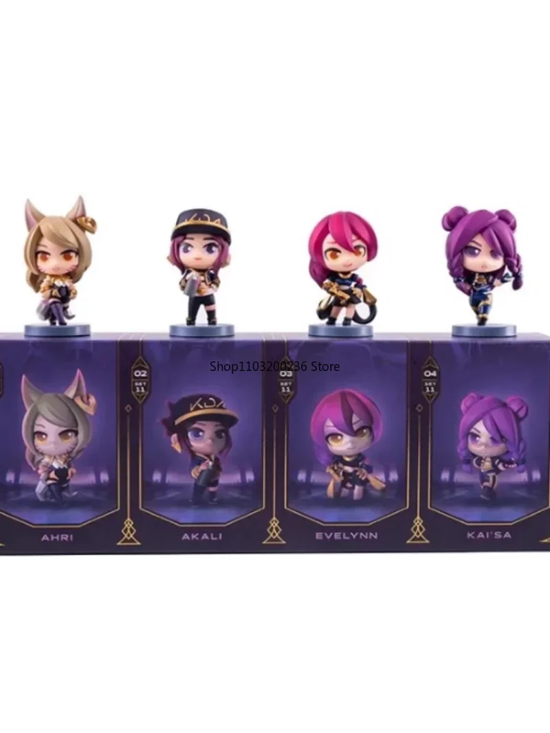 4PCS Original LOL League of Legends KDA Ahri Akali Evelynn Kai\'Sa Mini Anime Action Figures Collectible Ornaments Model Toy Gift