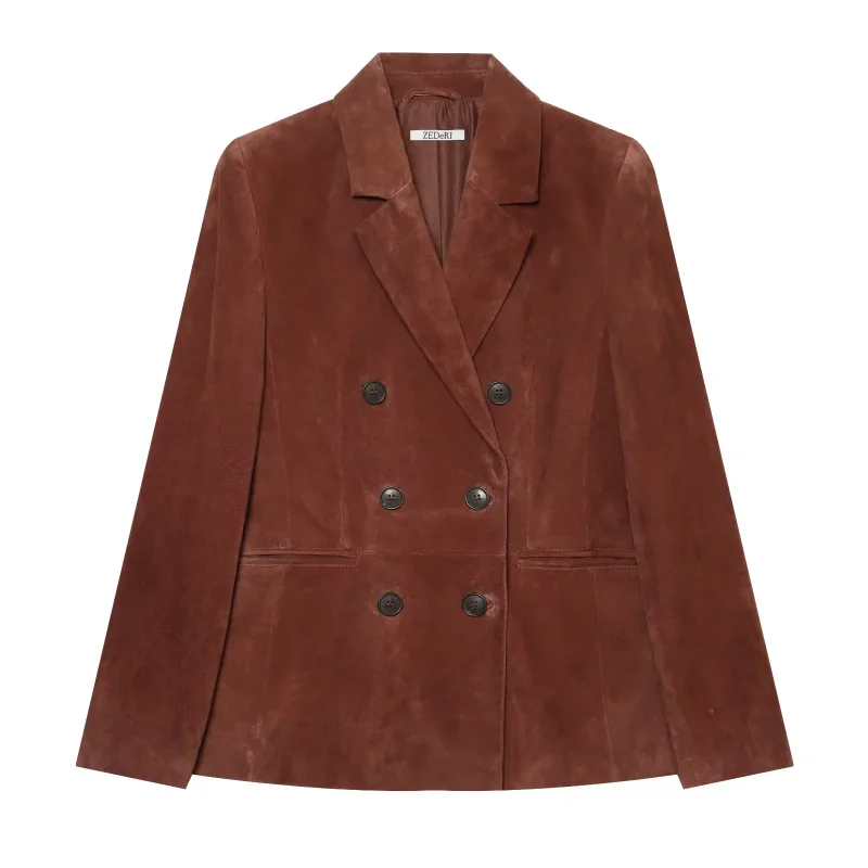 Autumn Women's Long Sleeves Suit Jacket Fashionable Lapel Collar Double Breasted Outerwear Female Elegant Velvet Blazer Slim Fit